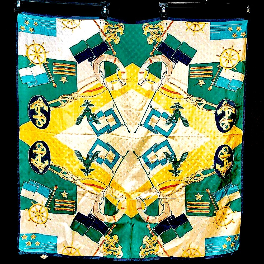 Vtg Oscar Large Silk Nautical Scarf